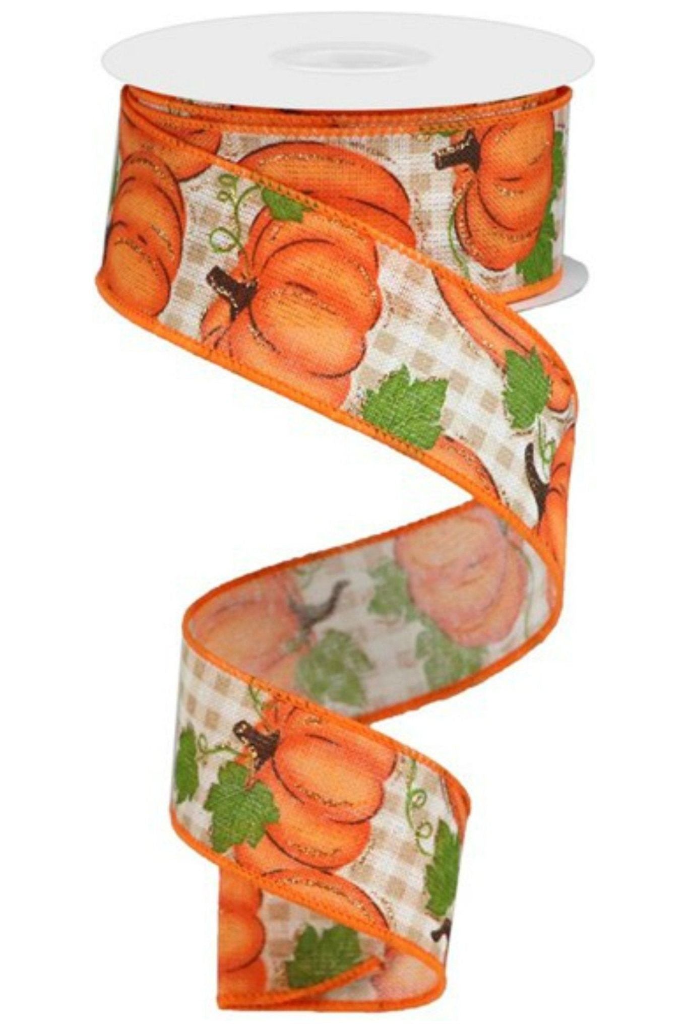 Shop For 1.5" Pumpkin Patch Ribbon: Ivory Check (10 Yards) at Michelle's aDOORable Creations