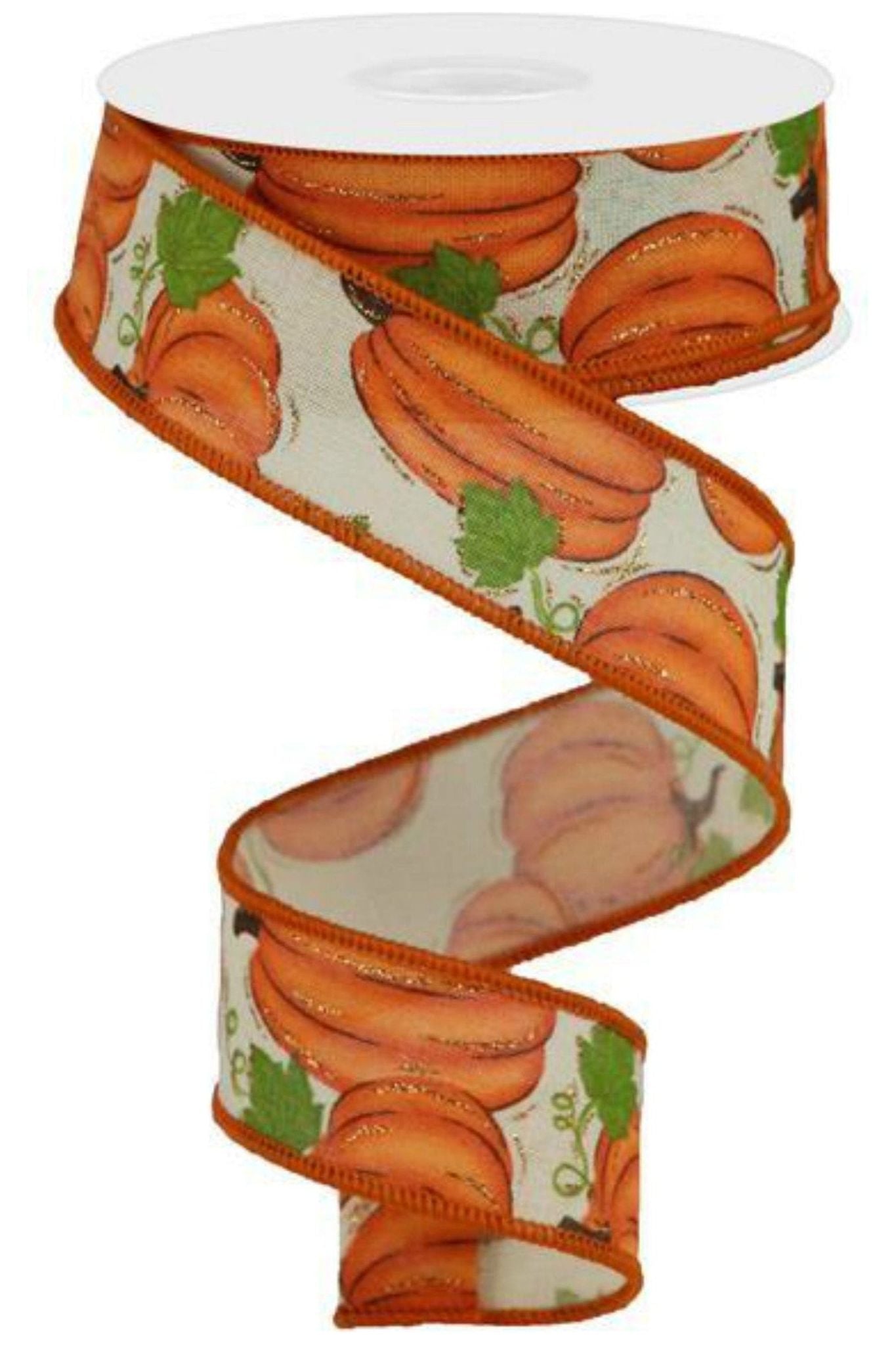 1.5" Pumpkin Patch Ribbon: Light Beige (10 Yards) - Michelle's aDOORable Creations - Wired Edge Ribbon