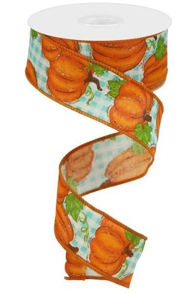 Shop For 1.5" Pumpkin Patch Ribbon: Turquoise Check (10 Yards) RGA14794H