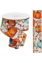 Shop For 1.5" Pumpkins Bittersweet Ribbon: Ivory/Teal (10 Yards) RGE1268A6