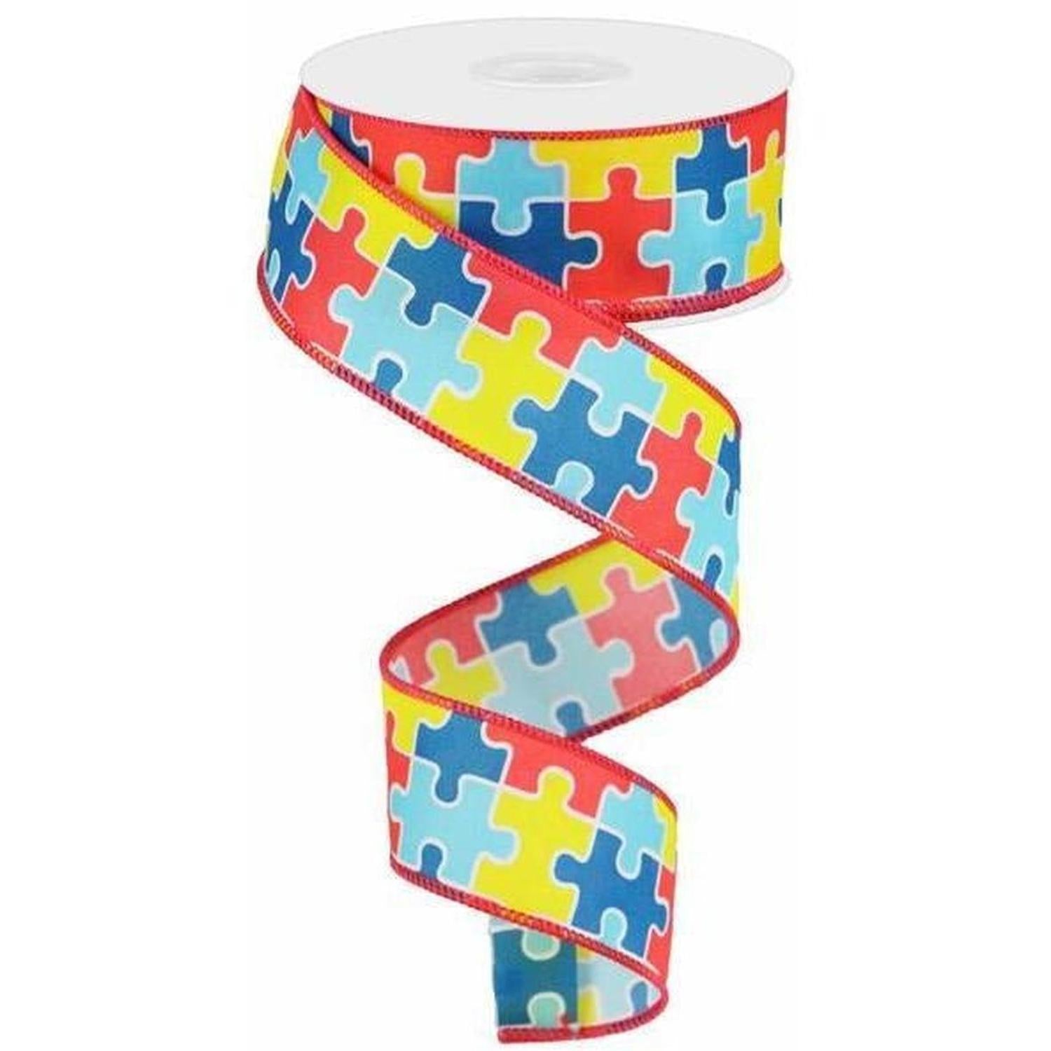1.5" Puzzle Piece Ribbon: Autism Awareness (10 Yards)