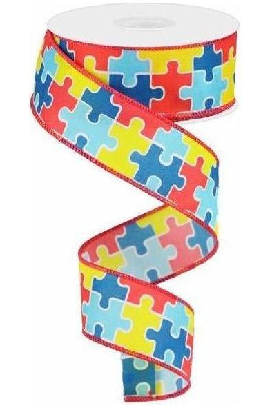 Shop For 1.5" Puzzle Piece Ribbon: Autism Awareness (10 Yards) at Michelle's aDOORable Creations