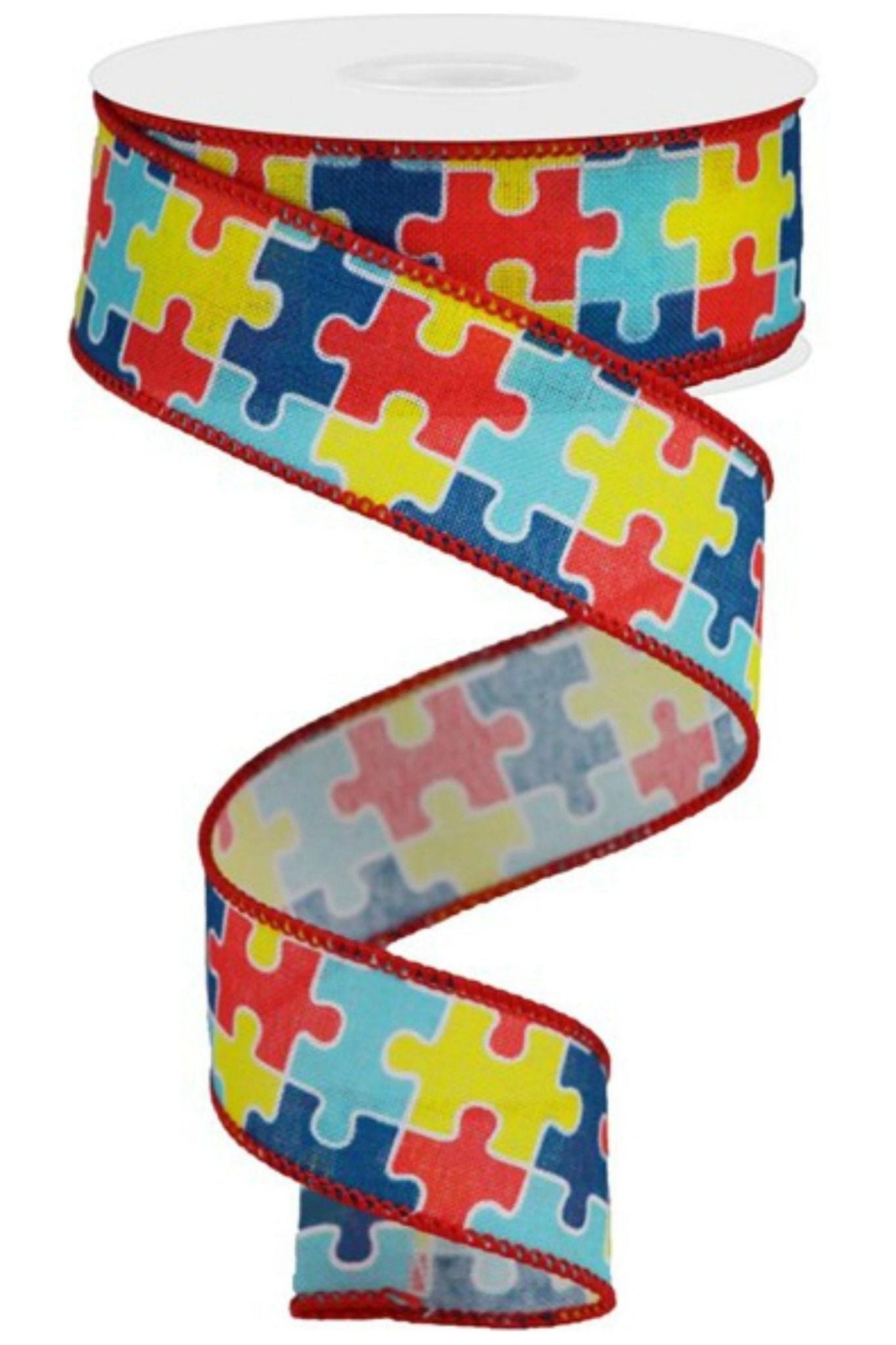 Shop For 1.5" Puzzle Piece Ribbon on Royal: Autism Awareness (10 Yards) at Michelle's aDOORable Creations