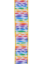 1.5" Rainbow Twisted Stripe Ribbon: White (10 Yards) - Michelle's aDOORable Creations - Wired Edge Ribbon