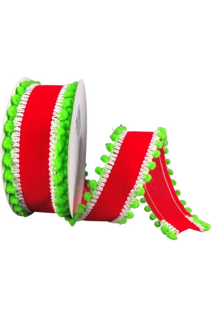 Shop For 1.5" Red Velvet Pom Ribbon: Lime Green (10 Yards) at Michelle's aDOORable Creations