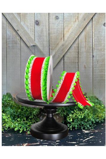 Shop For 1.5" Red Velvet Pom Ribbon: Lime Green (10 Yards) at Michelle's aDOORable Creations