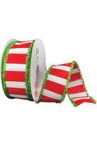 1.5" Red White Stripe Tinsel Ribbon: Lime Green (10 Yards) - Michelle's aDOORable Creations - Wired Edge Ribbon