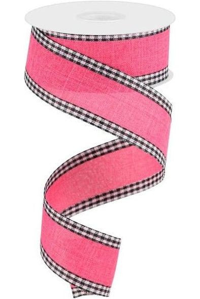 1.5" Royal Burlap Gingham Edge Ribbon: Hot Pink (10 Yards) - Michelle's aDOORable Creations - Wired Edge Ribbon