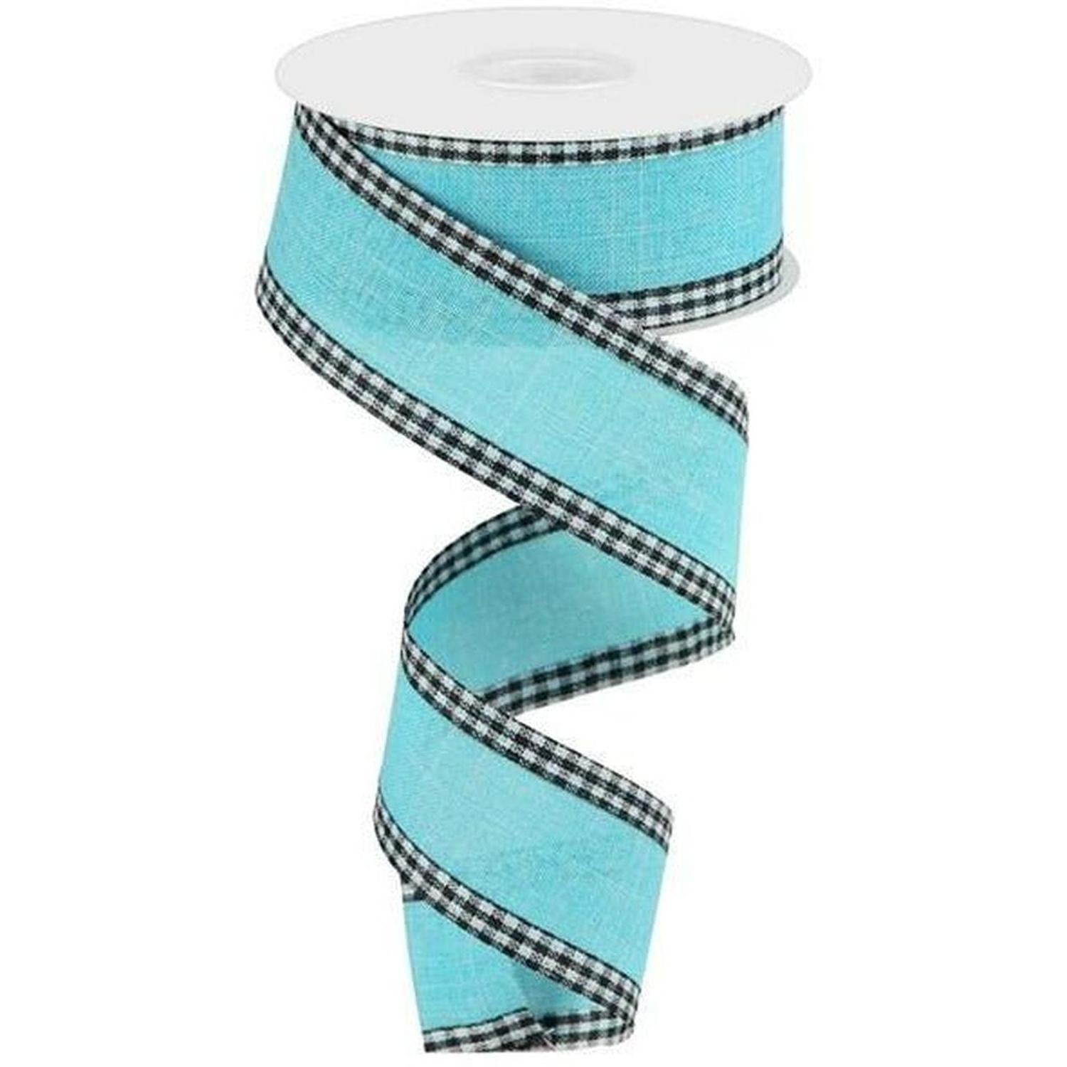 1.5" Royal Burlap Gingham Edge Ribbon: Light Blue (10 Yards)