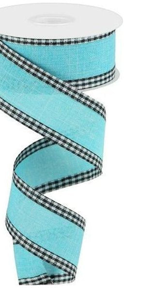 1.5" Royal Burlap Gingham Edge Ribbon: Light Blue (10 Yards) - Michelle's aDOORable Creations - Wired Edge Ribbon