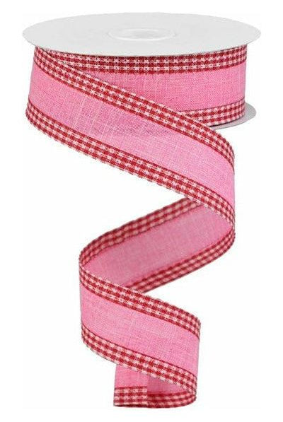 1.5" Royal Burlap Gingham Edge Ribbon: Pink/Red (10 Yards) - Michelle's aDOORable Creations - Wired Edge Ribbon