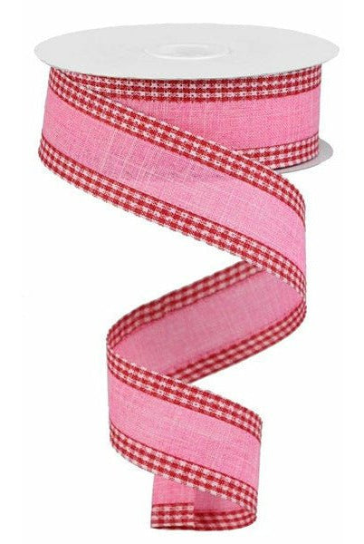 1.5" Royal Burlap Gingham Edge Ribbon: Pink/Red (10 Yards) - Michelle's aDOORable Creations - Wired Edge Ribbon