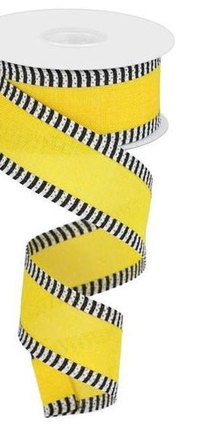 1.5" Royal Burlap Thin Stripe Ribbon: Sun Yellow (10 Yards) - Michelle's aDOORable Creations - Wired Edge Ribbon