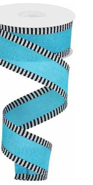 1.5" Royal Burlap Thin Stripe Ribbon: Turquoise (10 Yards) - Michelle's aDOORable Creations - Wired Edge Ribbon