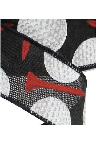 1.5" Royal Canvas Golf Balls & Tee Ribbon: Black (10 Yards) - Michelle's aDOORable Creations - Wired Edge Ribbon