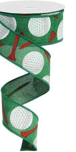 1.5" Royal Canvas Golf Balls & Tee Ribbon: Emerald Green (10 Yards) - Michelle's aDOORable Creations - Wired Edge Ribbon