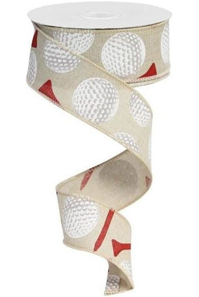 1.5" Royal Canvas Golf Balls & Tee Ribbon: Light Natural (10 Yards) - Michelle's aDOORable Creations - Wired Edge Ribbon