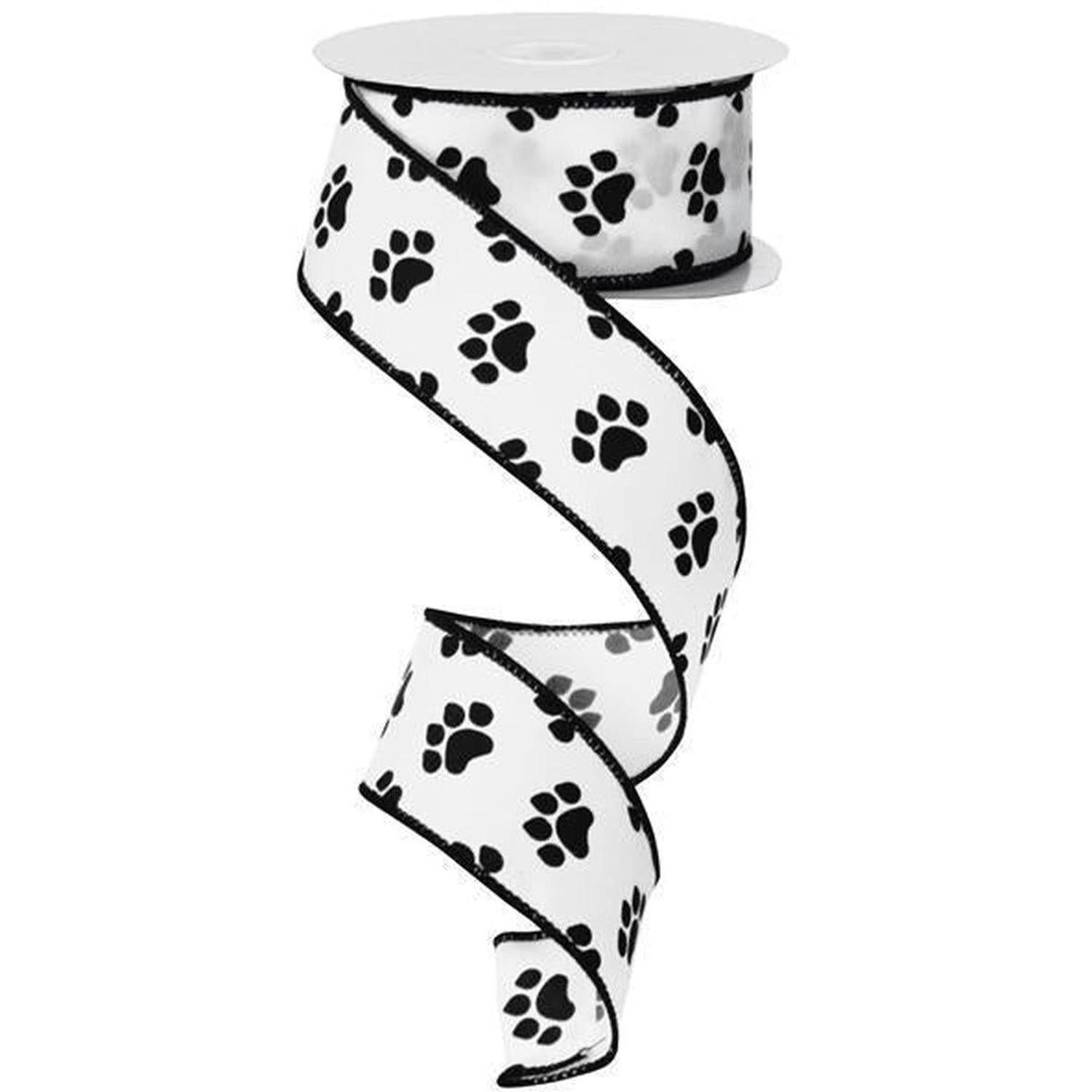 1.5" Satin Paw Print Ribbon: Black & White (10 Yards)