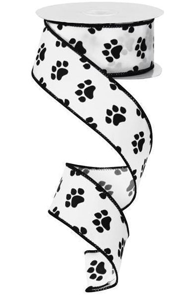 Shop For 1.5" Satin Paw Print Ribbon: Black & White (10 Yards) at Michelle's aDOORable Creations