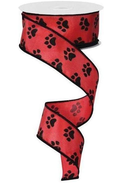 Shop For 1.5" Satin Paw Print Ribbon: Red & Black (10 Yards) at Michelle's aDOORable Creations