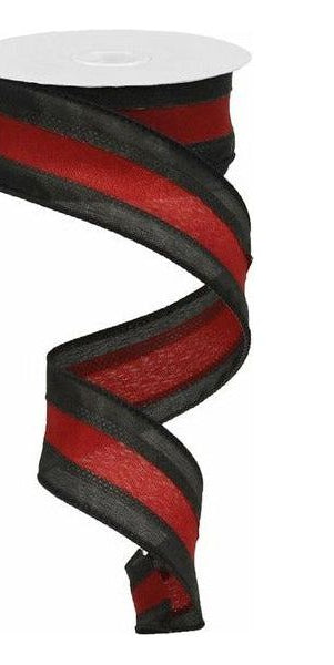 1.5" Satin Team Stripe Ribbon: Black & Garnet (10 Yards) - Michelle's aDOORable Creations - Wired Edge Ribbon