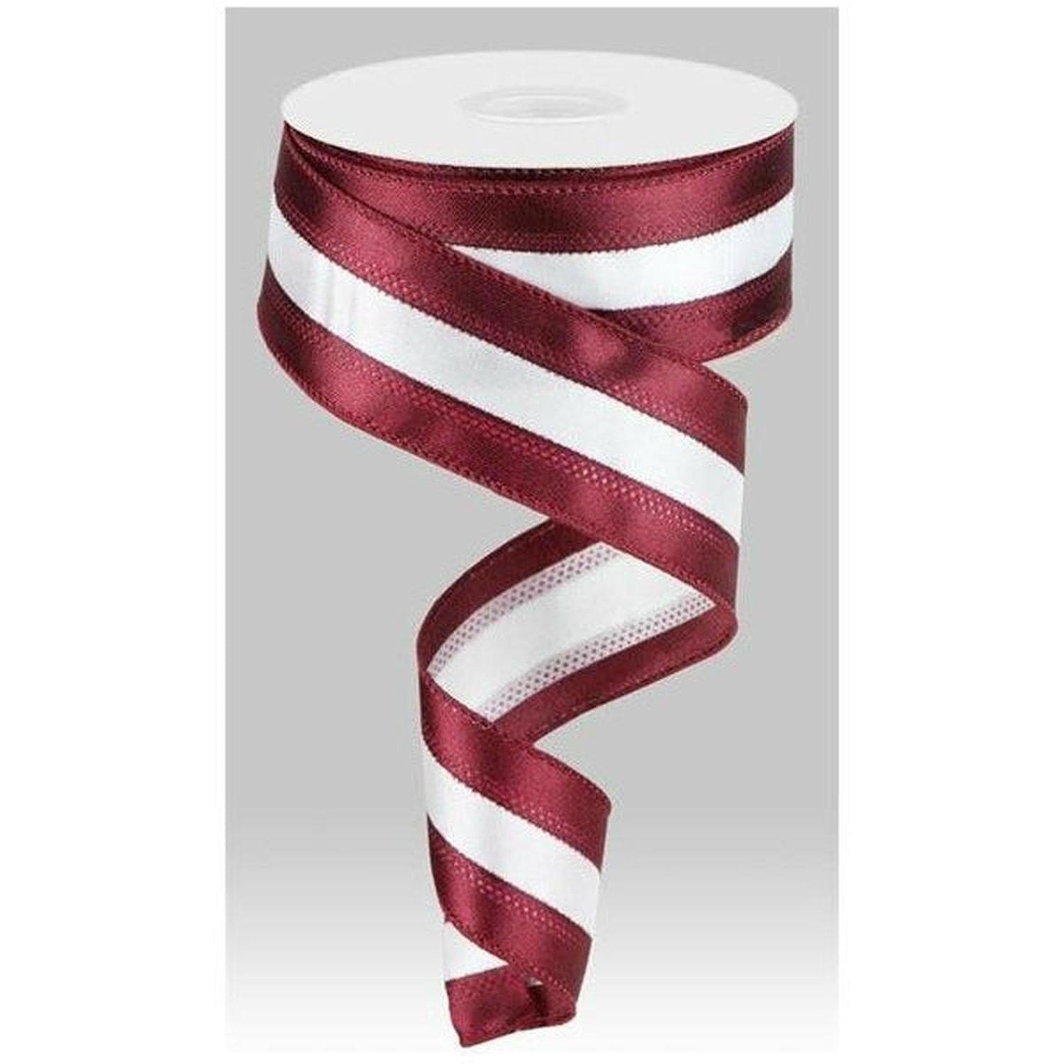Shop For 1.5" Satin Team Stripe Ribbon: Maroon & White (10 Yards) at Michelle's aDOORable Creations