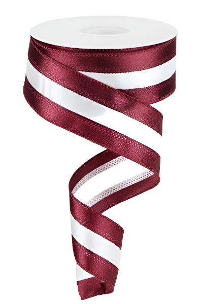 Shop For 1.5" Satin Team Stripe Ribbon: Maroon & White (10 Yards) at Michelle's aDOORable Creations