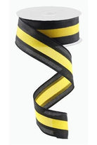 1.5" Satin Team Stripe Ribbon: Yellow & Black (10 Yards) - Michelle's aDOORable Creations - Wired Edge Ribbon