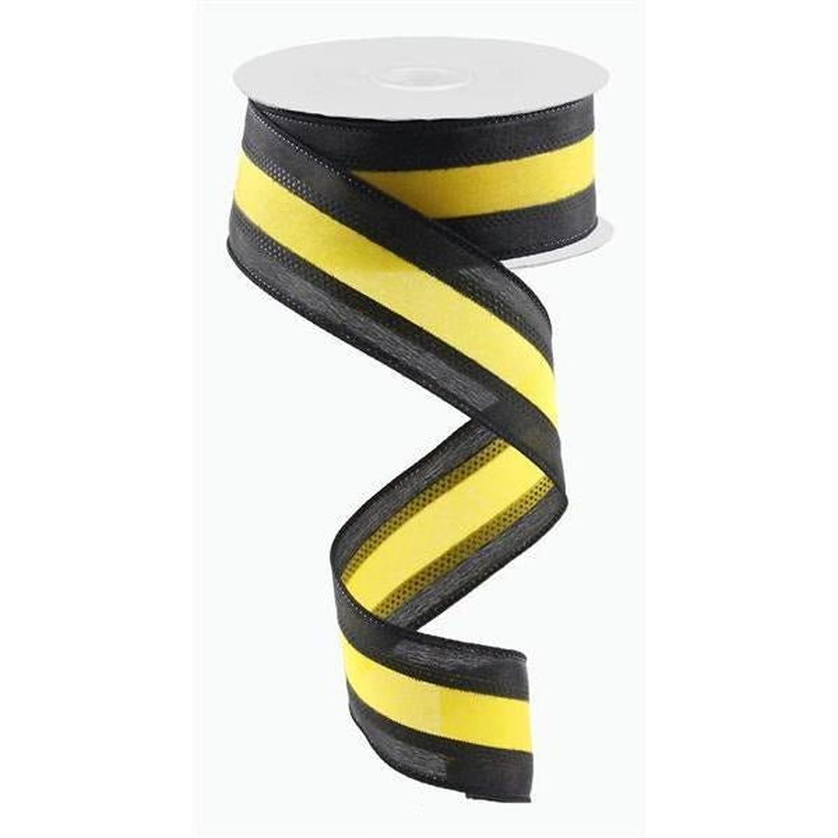 Shop For 1.5" Satin Team Stripe Ribbon: Yellow & Black (10 Yards) at Michelle's aDOORable Creations