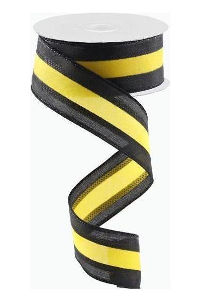 Shop For 1.5" Satin Team Stripe Ribbon: Yellow & Black (10 Yards) at Michelle's aDOORable Creations