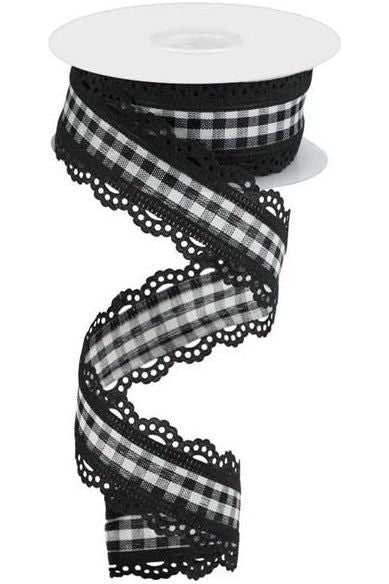 1.5" Scalloped Edge Gingham Ribbon: Black (10 Yard) - Michelle's aDOORable Creations - Wired Edge Ribbon
