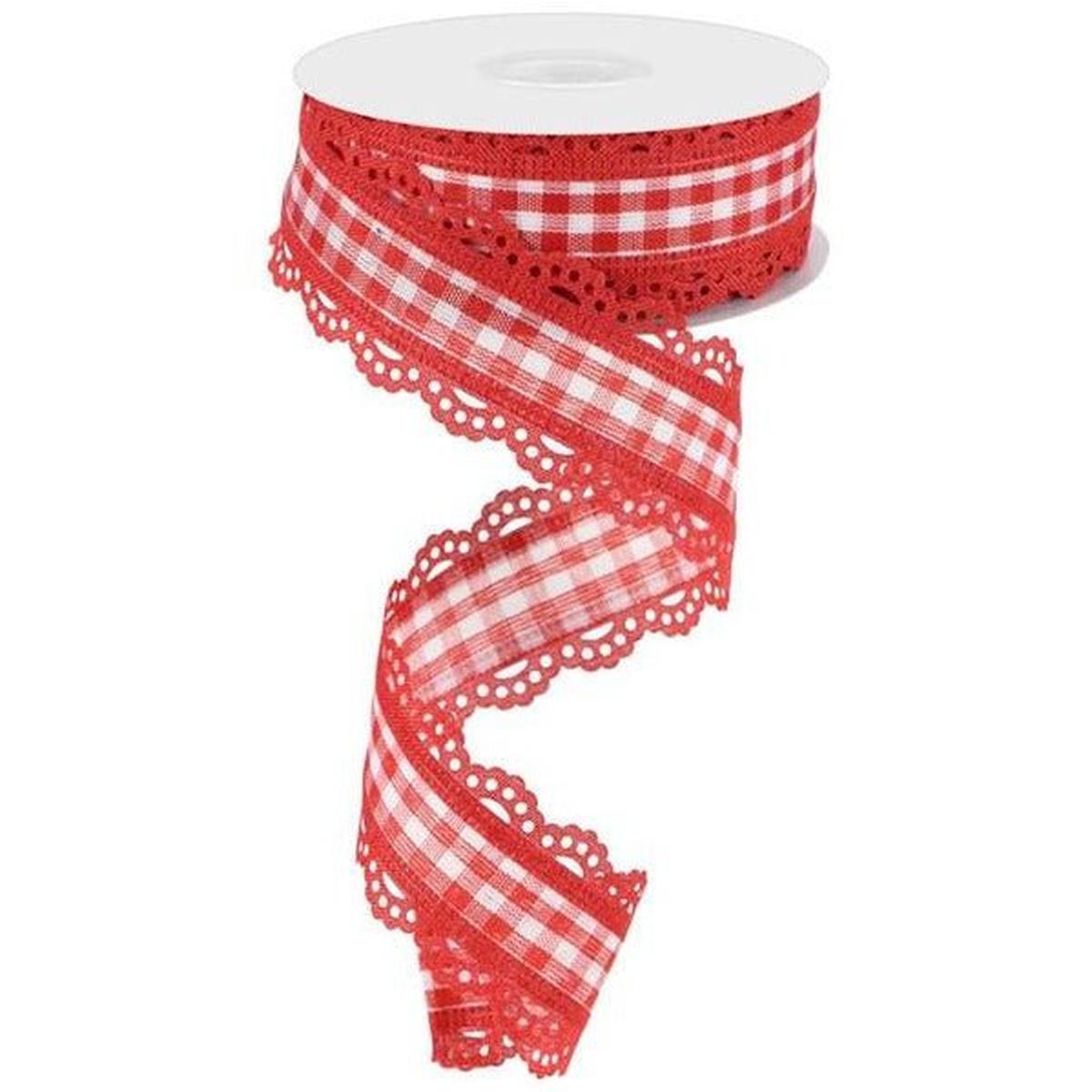 Shop For 1.5" Scalloped Edge Gingham Ribbon: Red (10 Yard) at Michelle's aDOORable Creations
