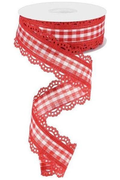 Shop For 1.5" Scalloped Edge Gingham Ribbon: Red (10 Yard) at Michelle's aDOORable Creations