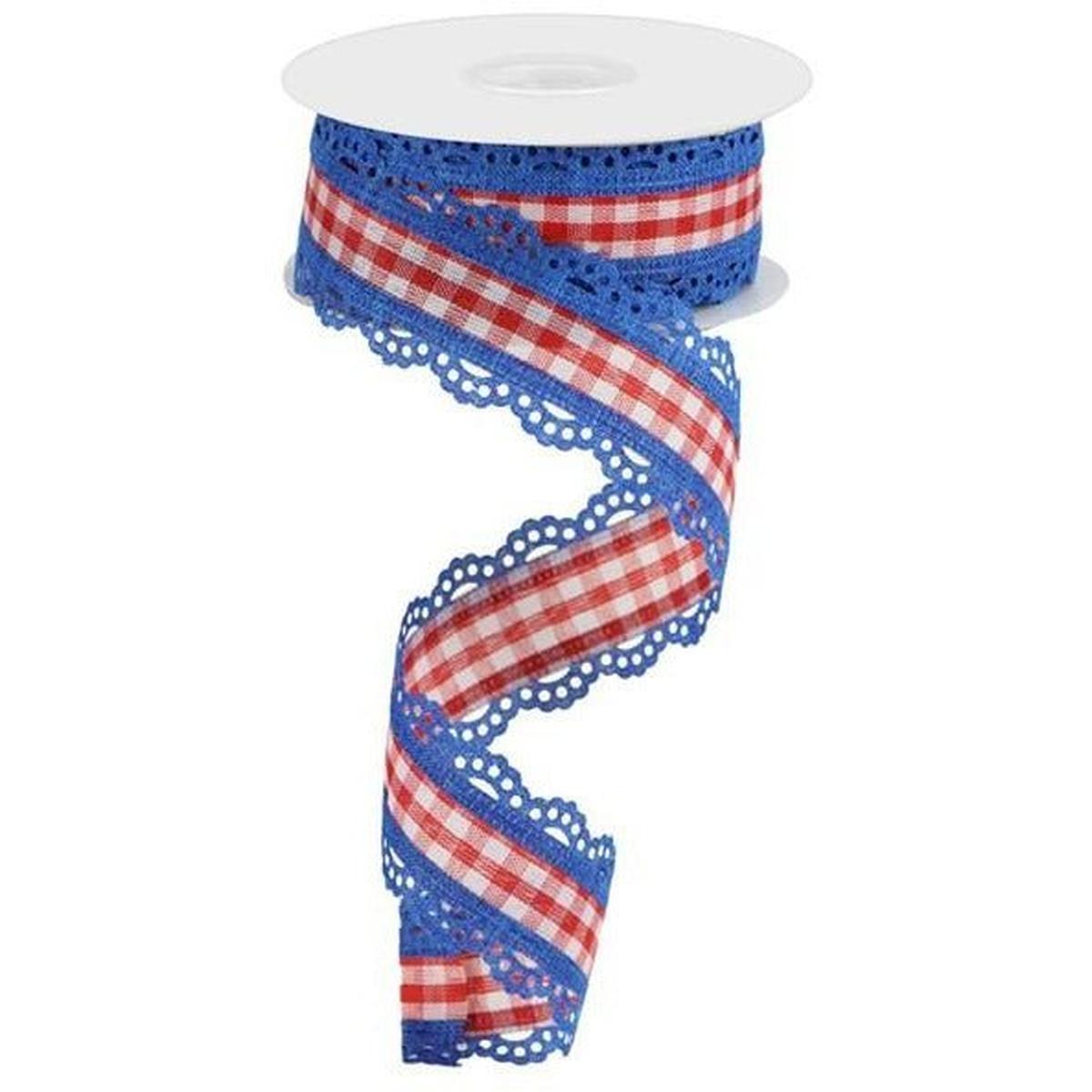 Shop For 1.5" Scalloped Edge Gingham Ribbon: Red, White & Blue (10 Yard) at Michelle's aDOORable Creations