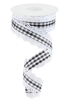 1.5" Scalloped Edge Gingham Ribbon: White (10 Yard) - Michelle's aDOORable Creations - Wired Edge Ribbon