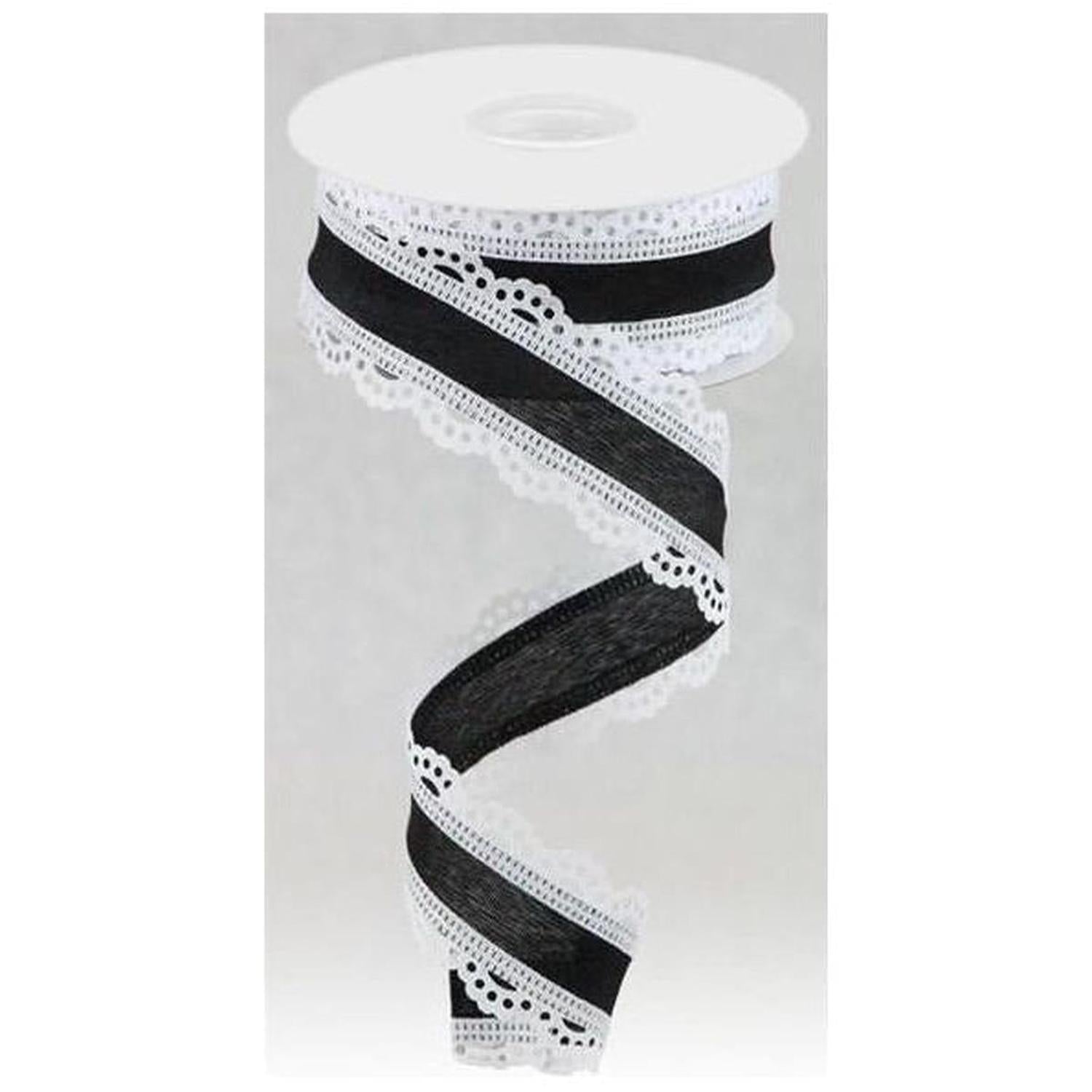 Shop For 1.5" Scalloped Edge Ribbon: Black/White (10 Yard) at Michelle's aDOORable Creations