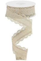 1.5" Scalloped Edge Ribbon: Buff (10 Yard) - Michelle's aDOORable Creations - Wired Edge Ribbon