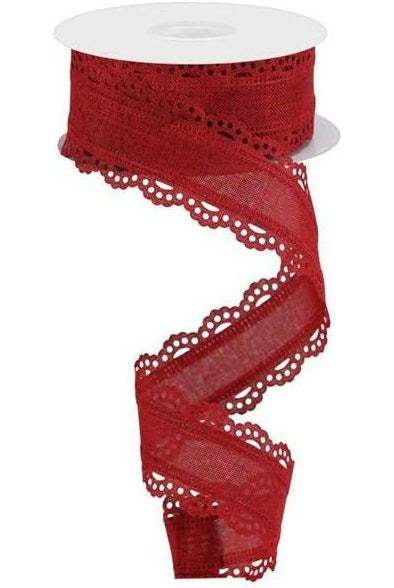 1.5" Scalloped Edge Ribbon: Burgundy (10 Yard) - Michelle's aDOORable Creations - Wired Edge Ribbon