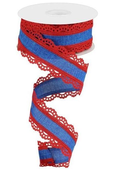 1.5" Scalloped Edge Ribbon: Red and Royal Blue (10 Yard) - Michelle's aDOORable Creations - Wired Edge Ribbon