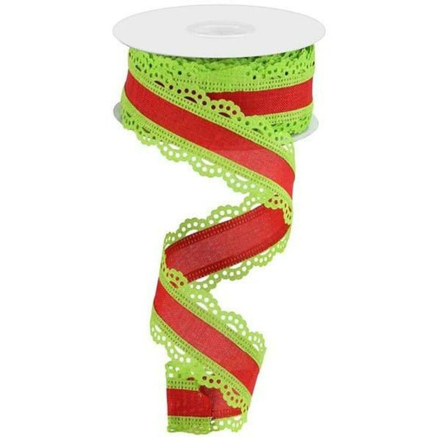 Shop For 1.5" Scalloped Edge Ribbon: Red/Lime Green (10 Yards) at Michelle's aDOORable Creations