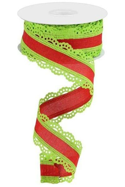 Shop For 1.5" Scalloped Edge Ribbon: Red/Lime Green (10 Yards) at Michelle's aDOORable Creations