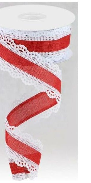 1.5" Scalloped Edge Ribbon: Red/White (10 Yard) - Michelle's aDOORable Creations - Wired Edge Ribbon