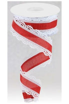 1.5" Scalloped Edge Ribbon: Red/White (10 Yard) - Michelle's aDOORable Creations - Wired Edge Ribbon