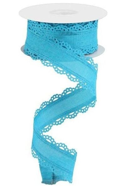 1.5" Scalloped Edge Ribbon: Turquoise (10 Yard) - Michelle's aDOORable Creations - Wired Edge Ribbon