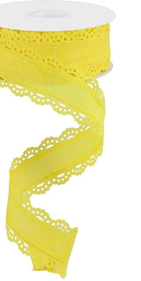 1.5" Scalloped Edge Ribbon: Yellow (10 Yard) - Michelle's aDOORable Creations - Wired Edge Ribbon