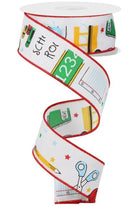 1.5" School Rocks Ribbon: White (10 Yards) - Michelle's aDOORable Creations - Wired Edge Ribbon
