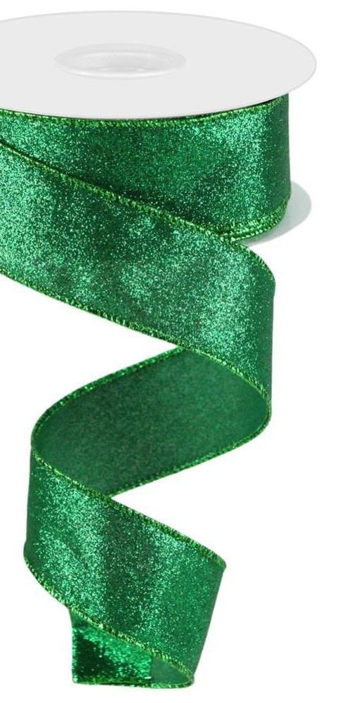 1.5" Shimmer Glitter Ribbon: Emerald Green (10 Yards) - Michelle's aDOORable Creations - Wired Edge Ribbon