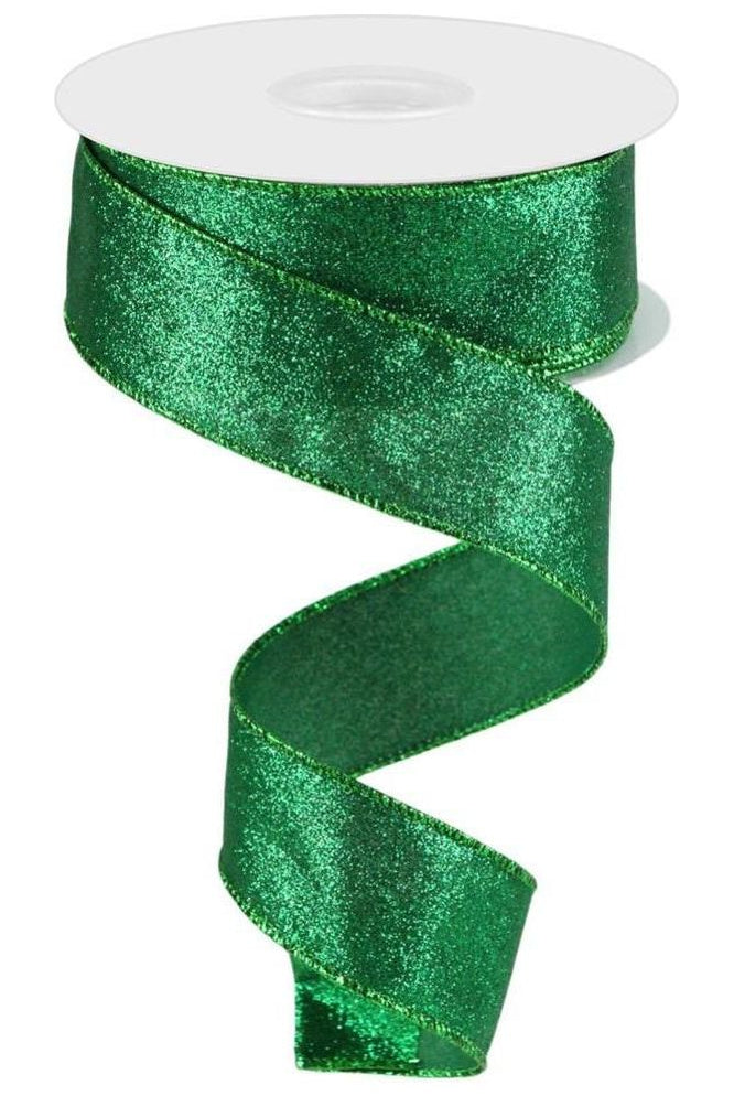 1.5" Shimmer Glitter Ribbon: Emerald Green (10 Yards) - Michelle's aDOORable Creations - Wired Edge Ribbon