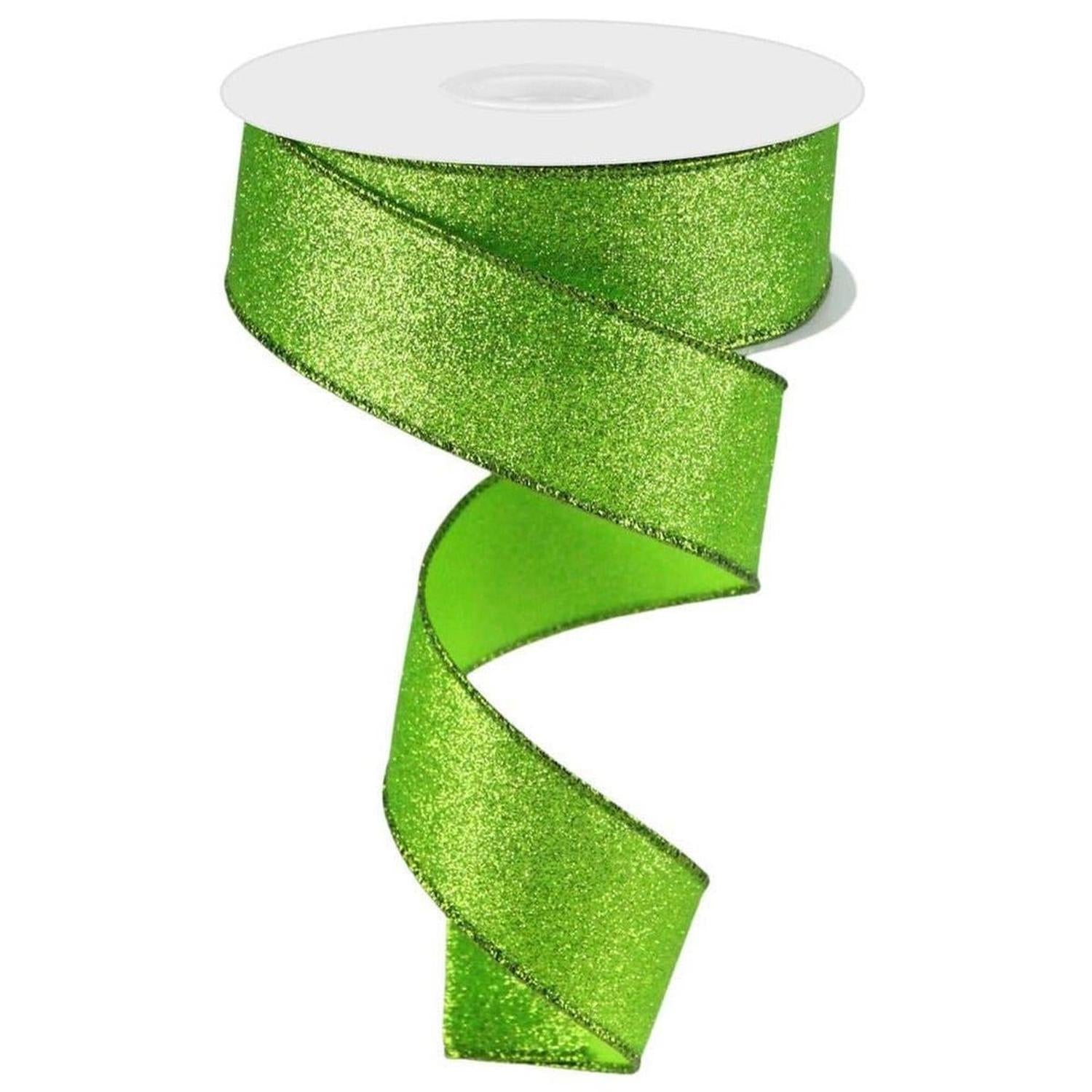 Shop For 1.5" Shimmer Glitter Ribbon: Lime Green (10 Yards) at Michelle's aDOORable Creations