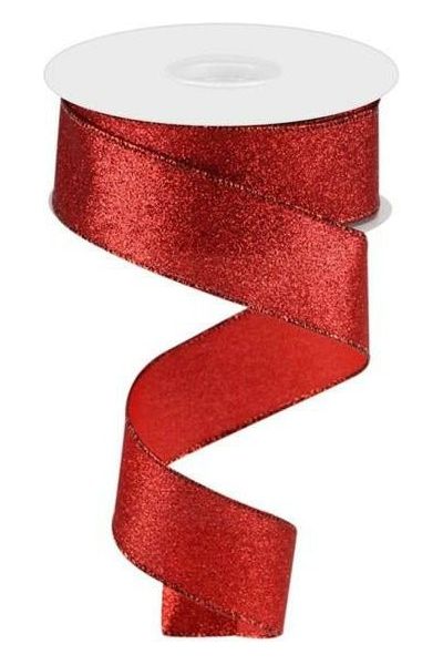 1.5" Shimmer Glitter Ribbon: Red (10 Yards) - Michelle's aDOORable Creations - Wired Edge Ribbon
